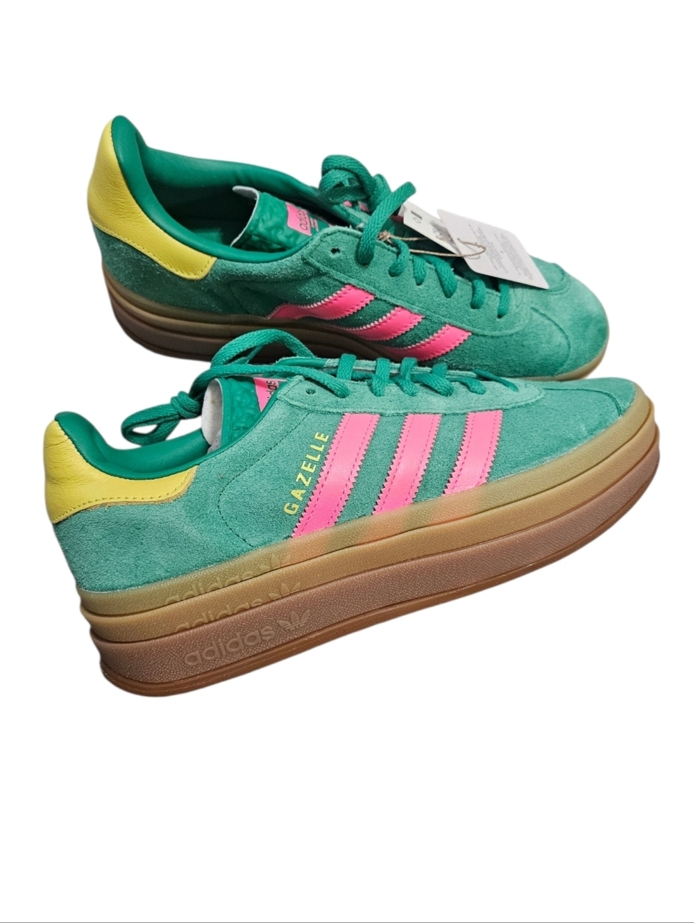 Adidas Gazelle Bold Platform Sneakers - Court Green/Pink Womens Size 8 NEW